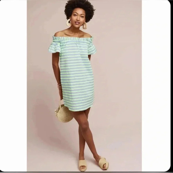 Anthropologie Corey Lynn Calter Bayside Stripe Off The Shoulder Dress Size XS - Picture 5 of 5